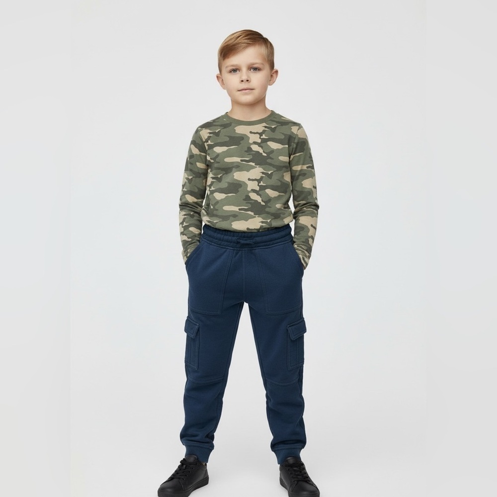 Wonder Nation casual navy blue cargo joggers S (6-7) elastic waist pockets